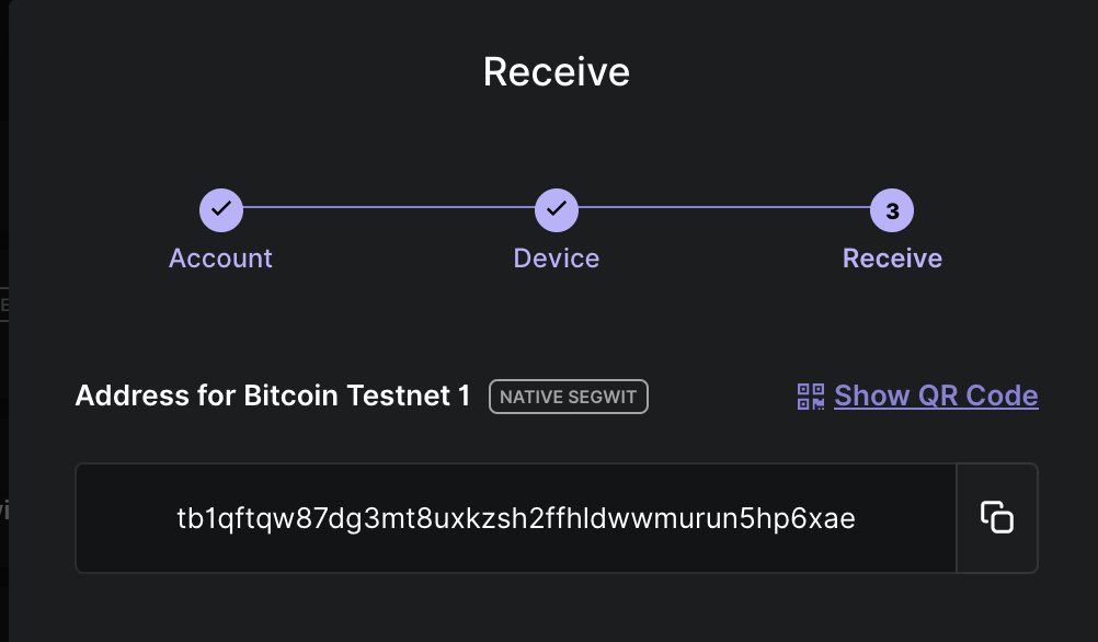 Copy BTC Testnet Address